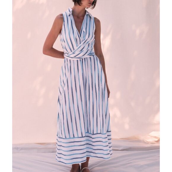 SAYLOR Lisa Ikat Cotton Striped Midi Dress NWT‎ Medium - Picture 1 of 6